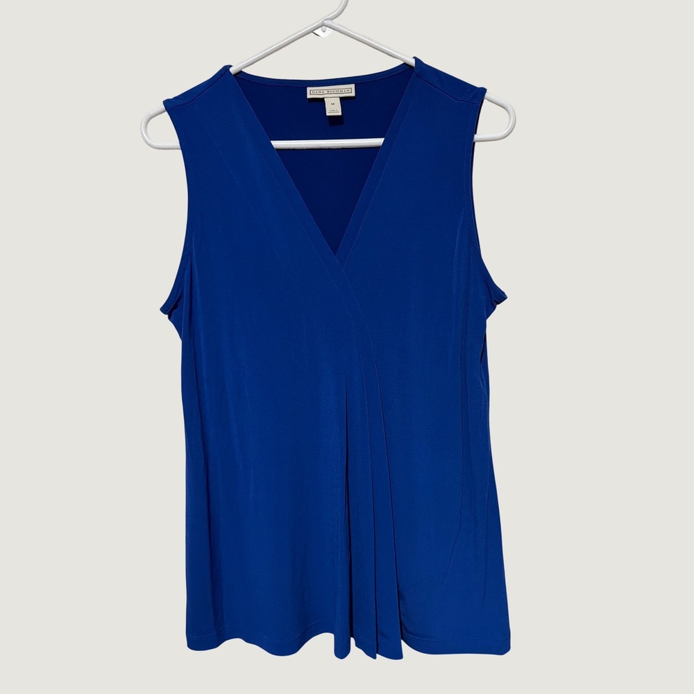 Dana Buchman Womens Royal Blue V-Neck Pleated Sleeveless Blouse Top Size M